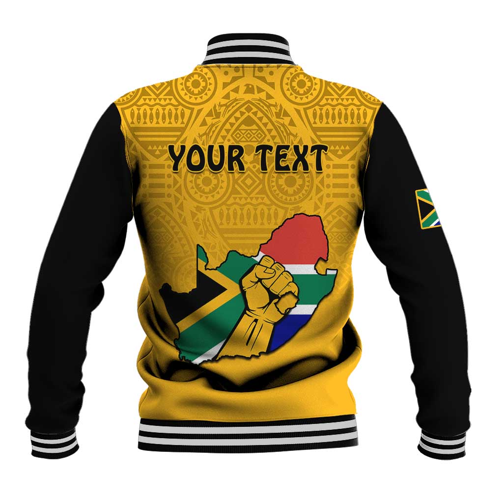 Personalised South Africa Baseball Jacket African Pattern Happy Freedom Day Yellow Version LT14