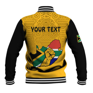 Personalised South Africa Baseball Jacket African Pattern Happy Freedom Day Yellow Version LT14