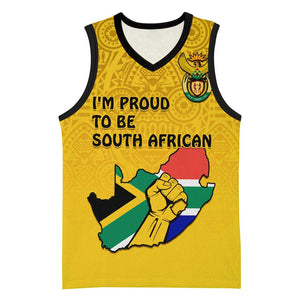 Personalised South Africa Basketball Jersey African Pattern Happy Freedom Day Yellow Version - African Pride