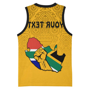 Personalised South Africa Basketball Jersey African Pattern Happy Freedom Day Yellow Version - African Pride