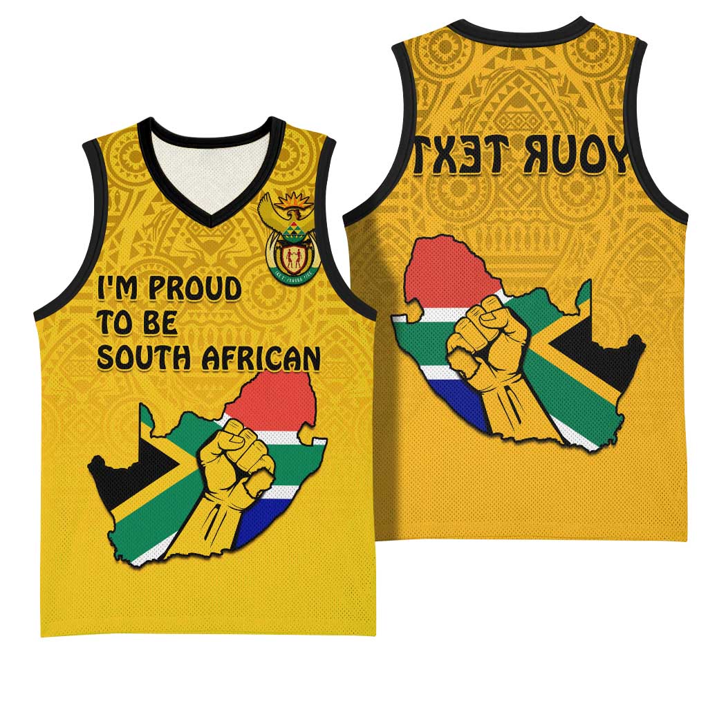 Personalised South Africa Basketball Jersey African Pattern Happy Freedom Day Yellow Version - African Pride