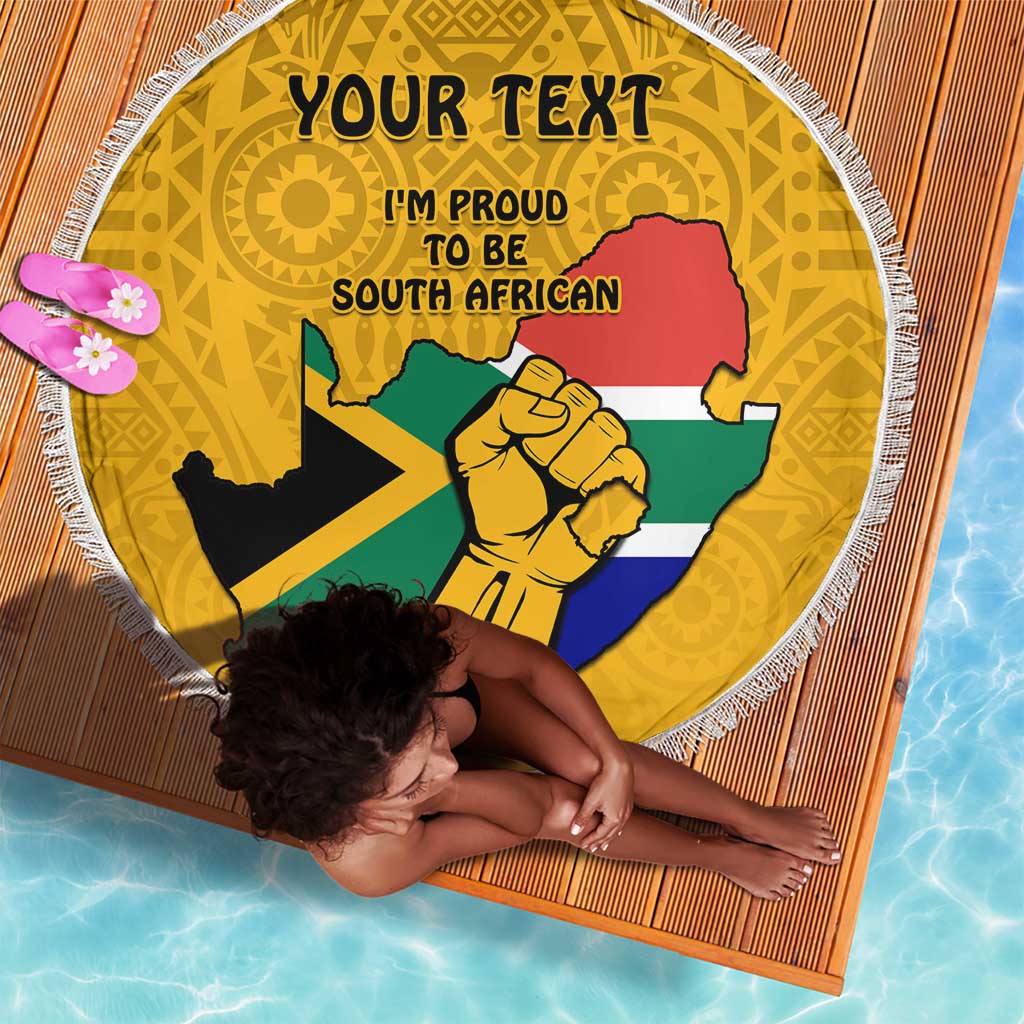 Personalised South Africa Beach Blanket African Pattern Happy Freedom Day Yellow Version