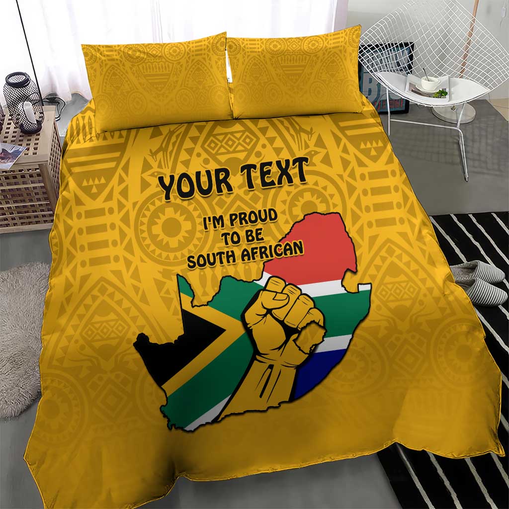 Personalised South Africa Bedding Set African Pattern Happy Freedom Day Yellow Version
