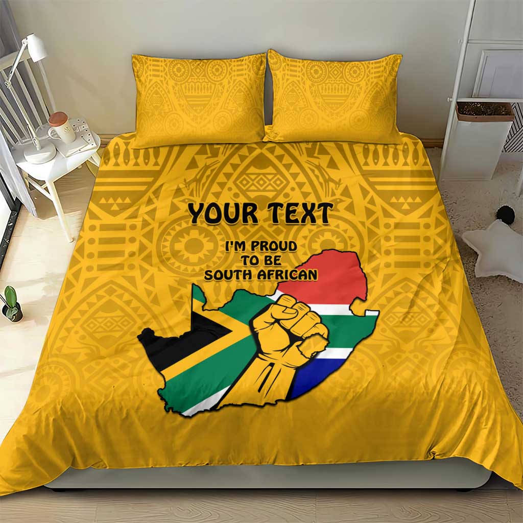 Personalised South Africa Bedding Set African Pattern Happy Freedom Day Yellow Version