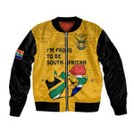 Personalised South Africa Bomber Jacket African Pattern Happy Freedom Day Yellow Version