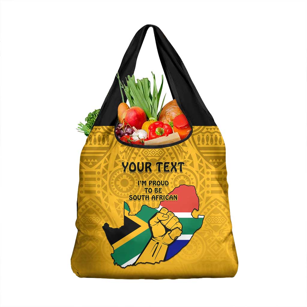 Personalised South Africa Grocery Bag African Pattern Happy Freedom Day Yellow Version