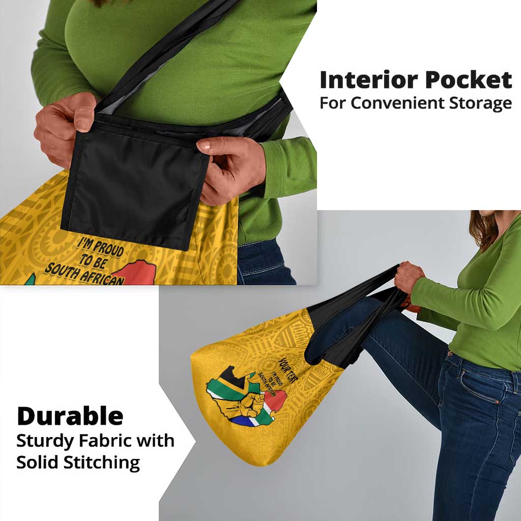 Personalised South Africa Grocery Bag African Pattern Happy Freedom Day Yellow Version