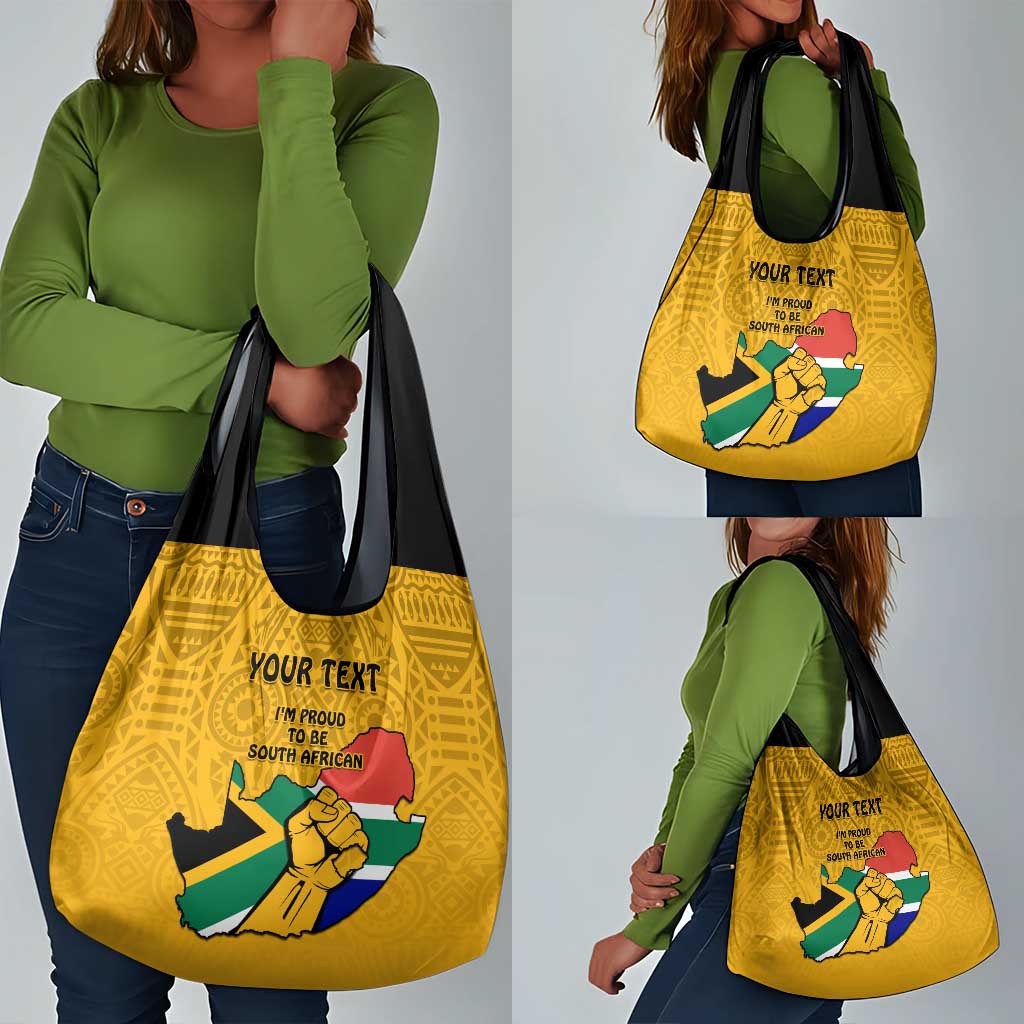 Personalised South Africa Grocery Bag African Pattern Happy Freedom Day Yellow Version