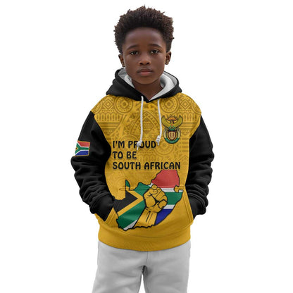 Personalised South Africa Kid Hoodie African Pattern Happy Freedom Day Yellow Version