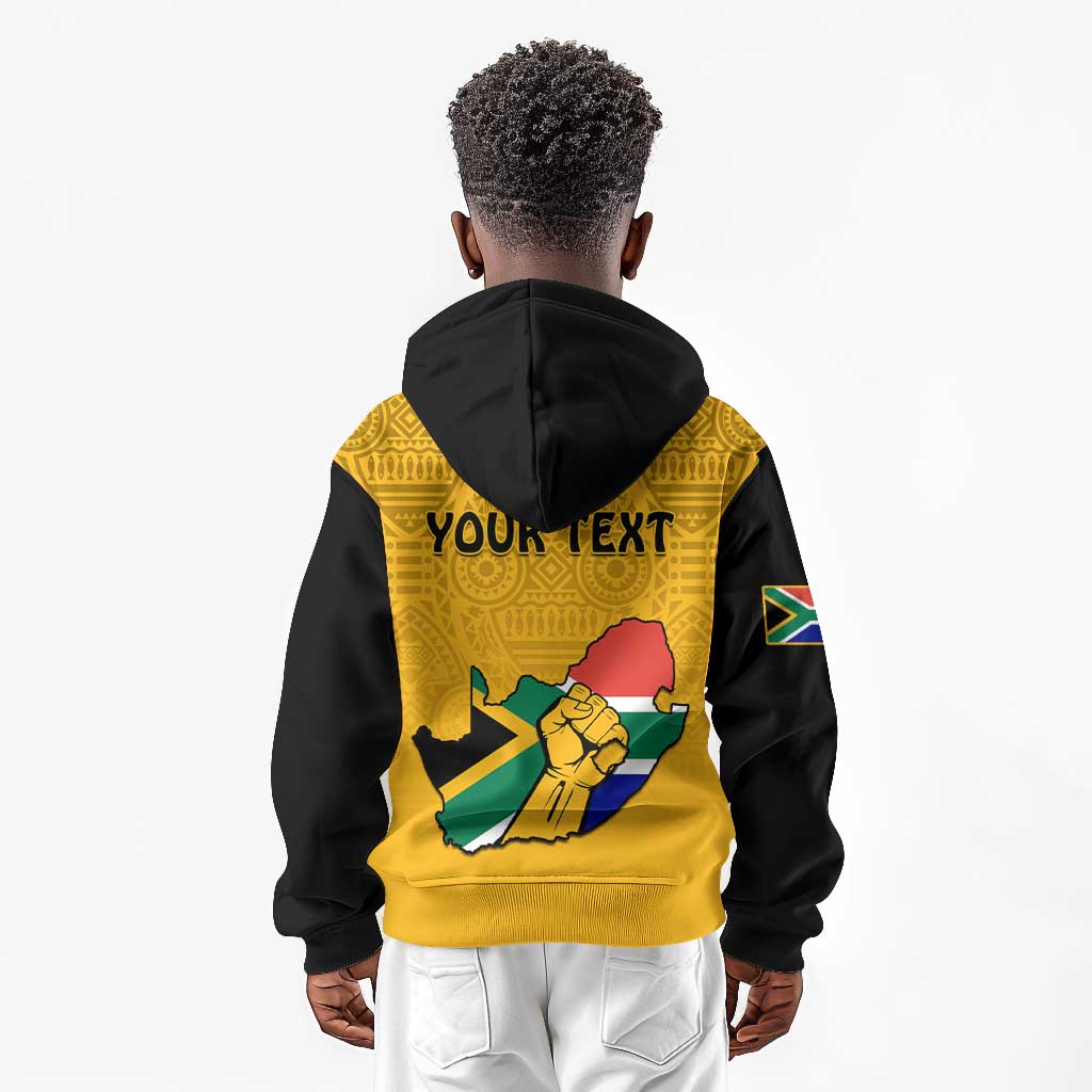 Personalised South Africa Kid Hoodie African Pattern Happy Freedom Day Yellow Version