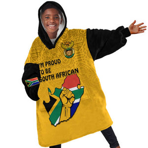 Personalised South Africa KId Wearable Blanket Hoodie African Pattern Happy Freedom Day Yellow Version