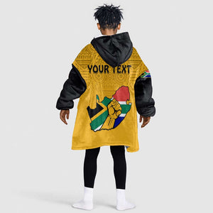 Personalised South Africa KId Wearable Blanket Hoodie African Pattern Happy Freedom Day Yellow Version