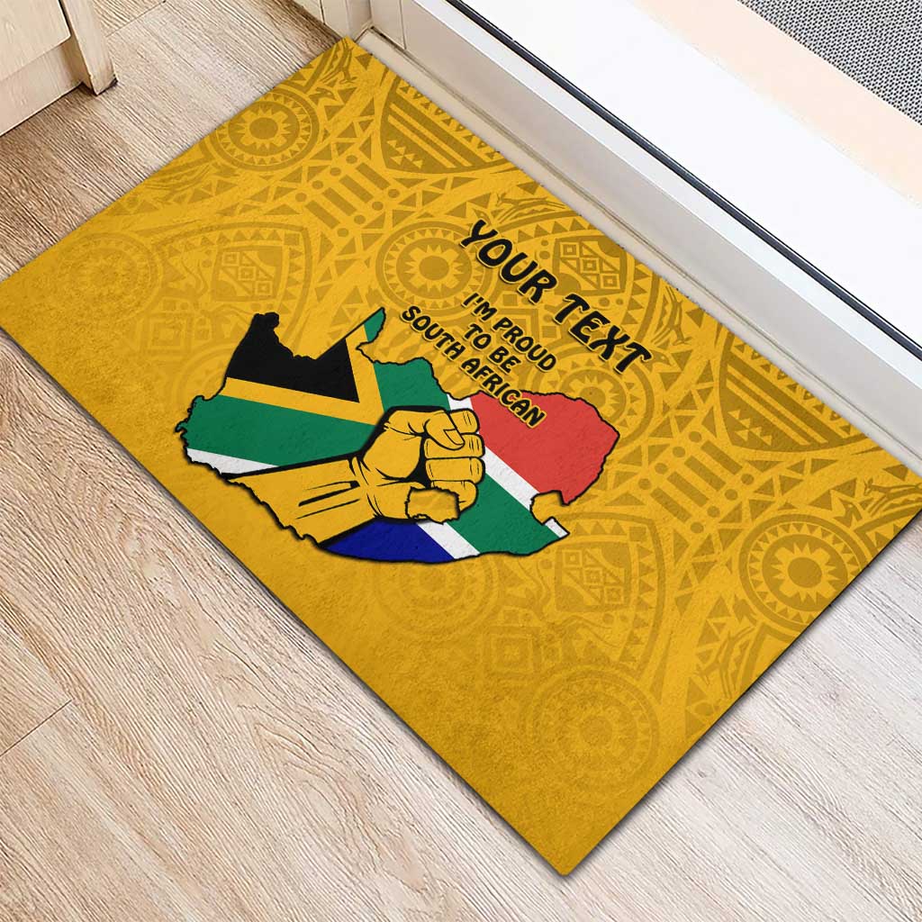 Personalised South Africa Rubber Doormat African Pattern Happy Freedom Day Yellow Version