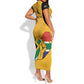 Personalised South Africa Short Sleeve Bodycon Dress African Pattern Happy Freedom Day Yellow Version