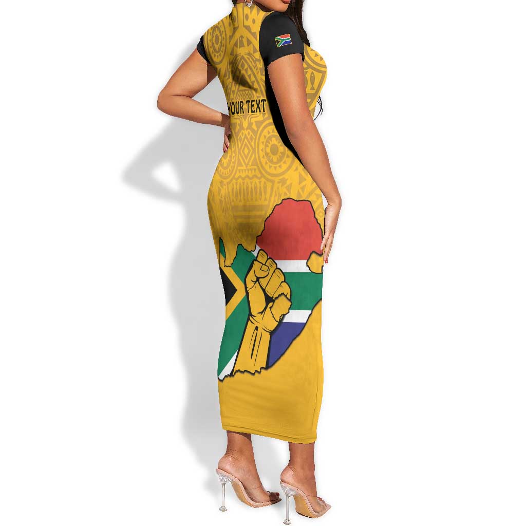 Personalised South Africa Short Sleeve Bodycon Dress African Pattern Happy Freedom Day Yellow Version