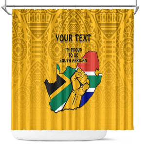 Personalised South Africa Shower Curtain African Pattern Happy Freedom Day Yellow Version