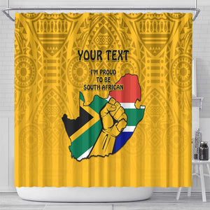 Personalised South Africa Shower Curtain African Pattern Happy Freedom Day Yellow Version
