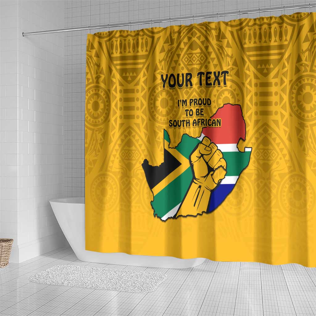 Personalised South Africa Shower Curtain African Pattern Happy Freedom Day Yellow Version