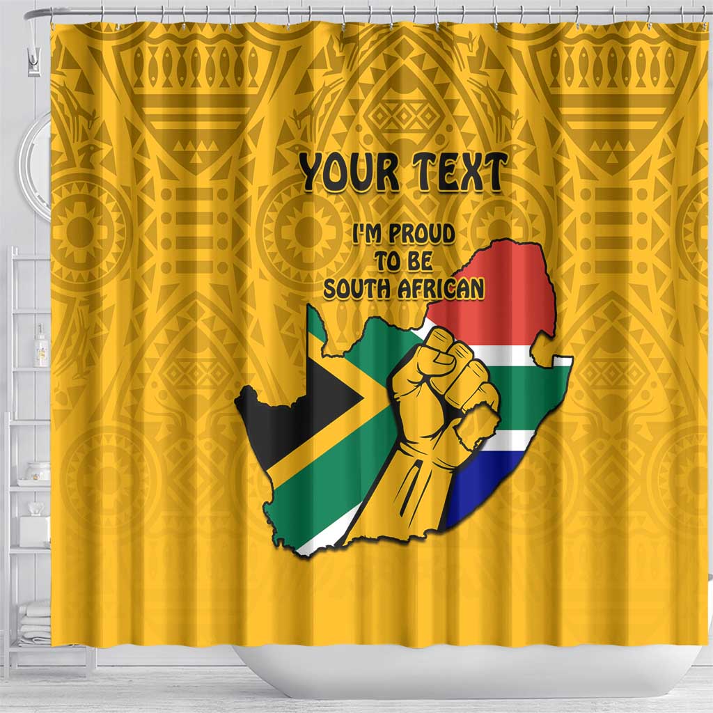 Personalised South Africa Shower Curtain African Pattern Happy Freedom Day Yellow Version