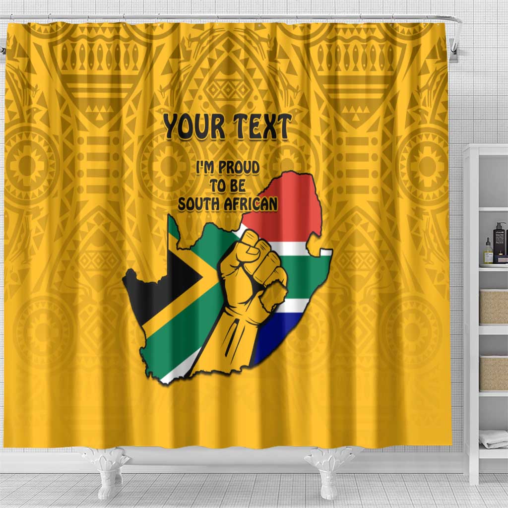 Personalised South Africa Shower Curtain African Pattern Happy Freedom Day Yellow Version