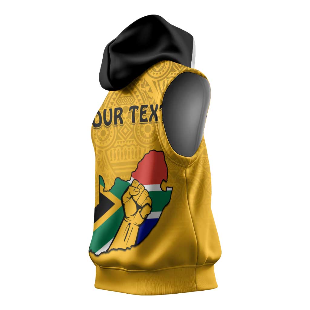 Personalised South Africa Sleeveless Hoodie African Pattern Happy Freedom Day Yellow Version - African Pride