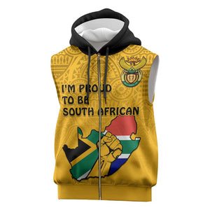 Personalised South Africa Sleeveless Zip Hoodie African Pattern Happy Freedom Day Yellow Version - African Pride