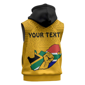 Personalised South Africa Sleeveless Zip Hoodie African Pattern Happy Freedom Day Yellow Version - African Pride