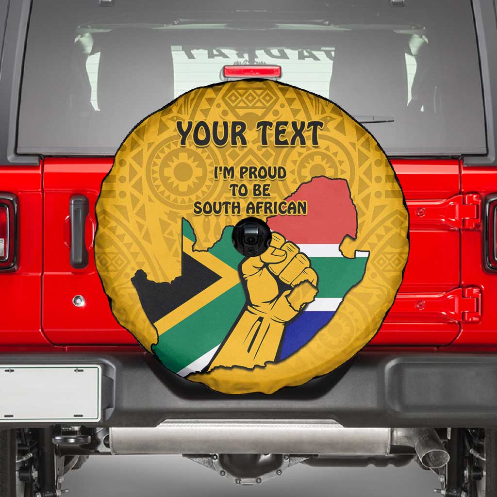 Personalised South Africa Spare Tire Cover African Pattern Happy Freedom Day Yellow Version