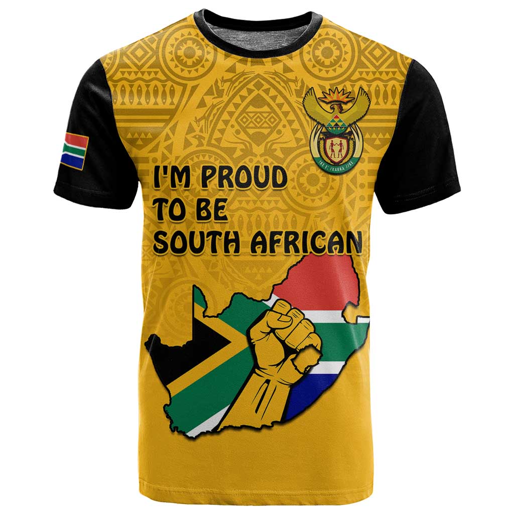 Personalised South Africa T shirt African Pattern Happy Freedom Day Yellow Version