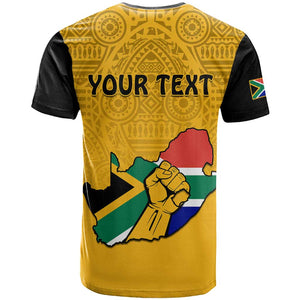 Personalised South Africa T shirt African Pattern Happy Freedom Day Yellow Version