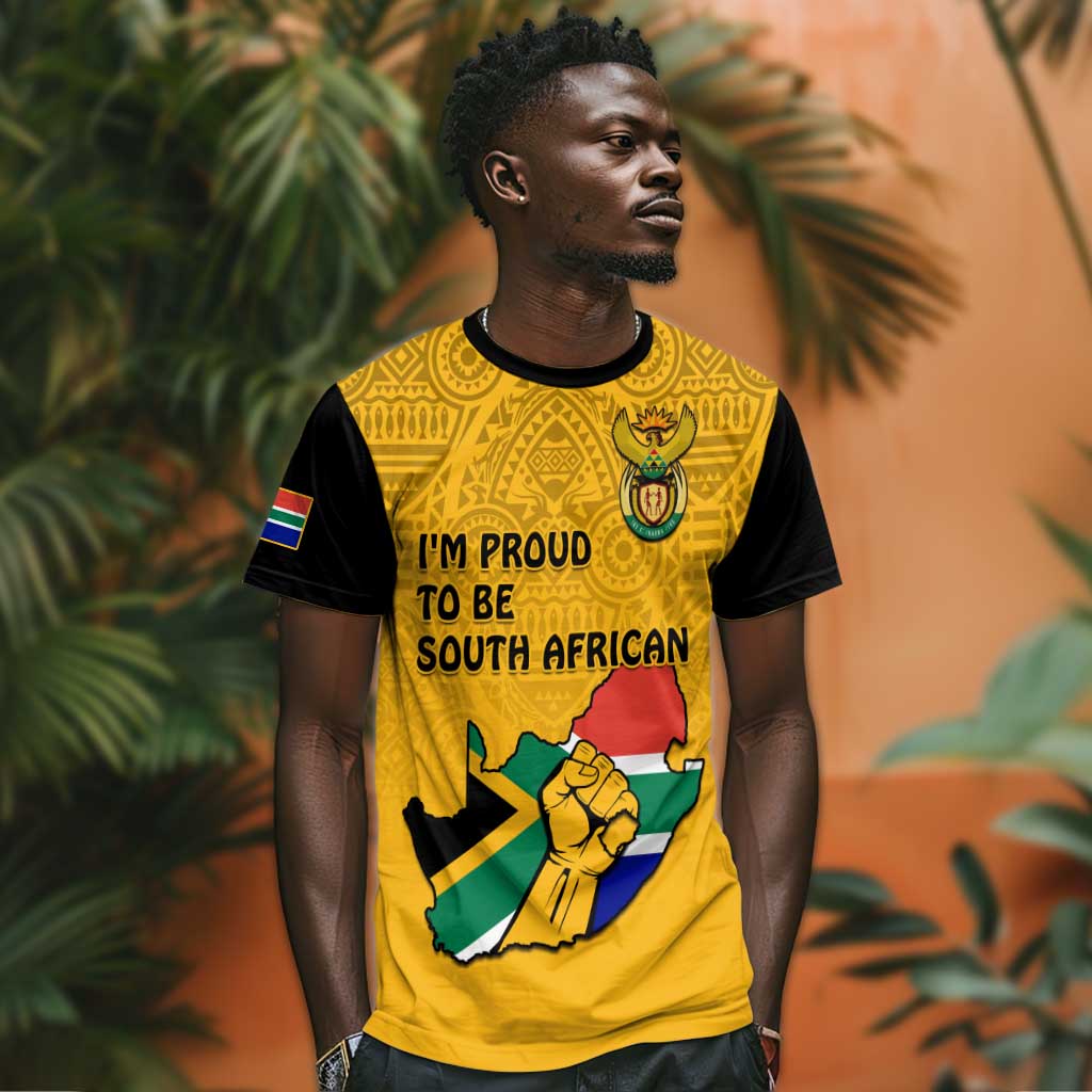Personalised South Africa T shirt African Pattern Happy Freedom Day Yellow Version