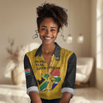 Personalised South Africa Women Casual Shirt African Pattern Happy Freedom Day Yellow Version LT14