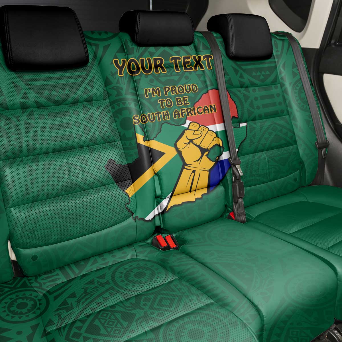 Personalised South Africa Back Car Seat Cover African Pattern Happy Freedom Day Green Version
