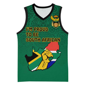 Personalised South Africa Basketball Jersey African Pattern Happy Freedom Day Green Version - African Pride