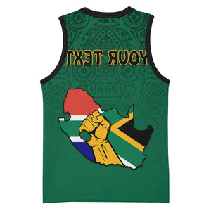 Personalised South Africa Basketball Jersey African Pattern Happy Freedom Day Green Version - African Pride