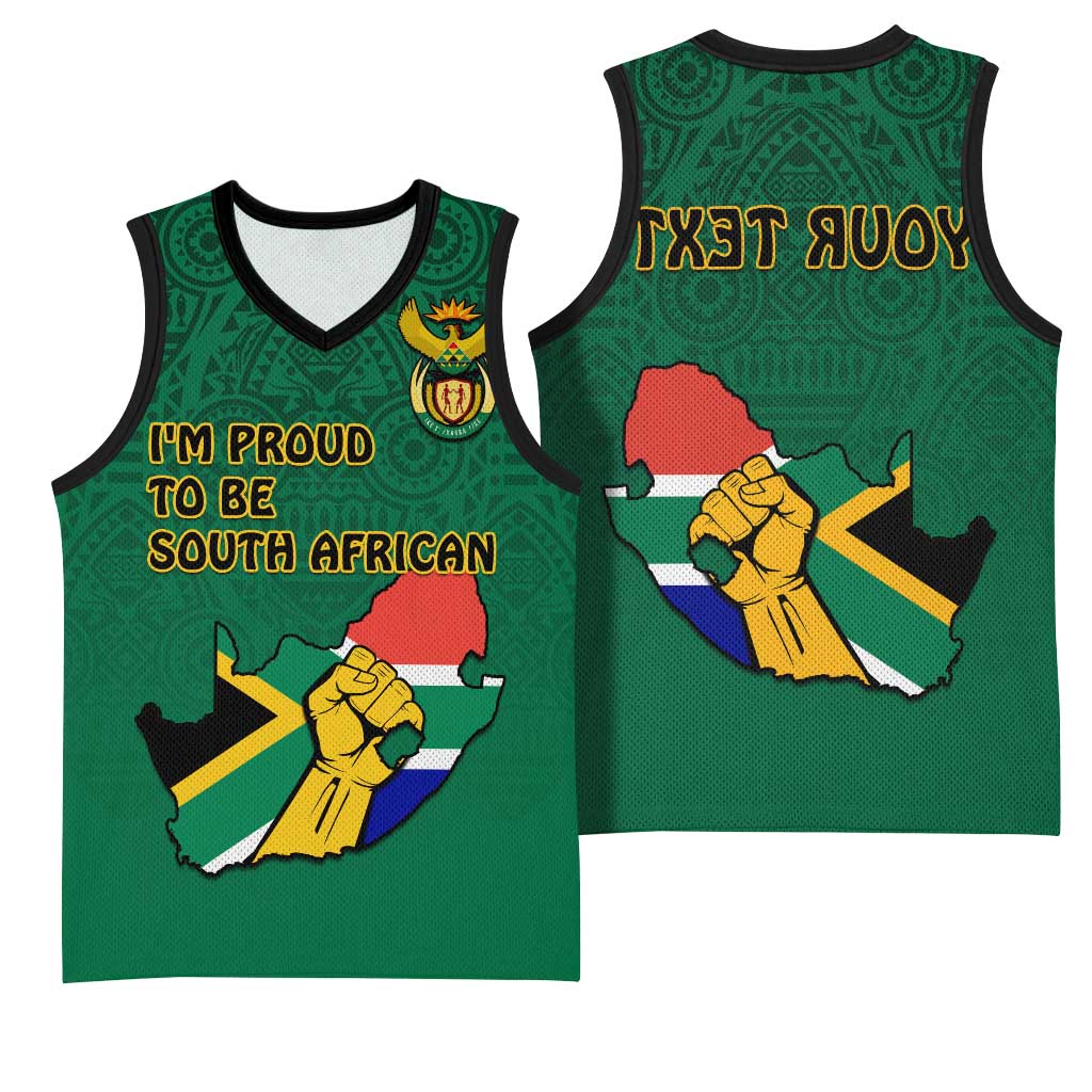 Personalised South Africa Basketball Jersey African Pattern Happy Freedom Day Green Version - African Pride