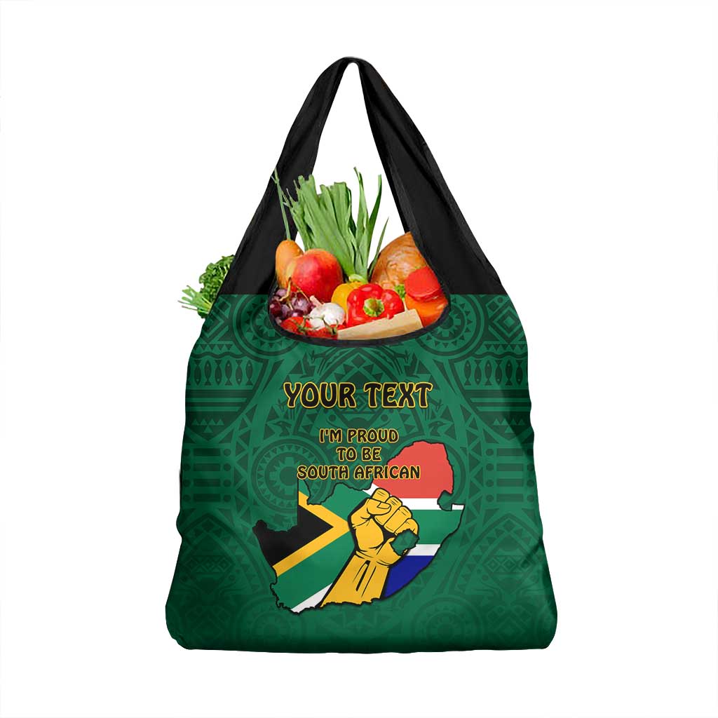 Personalised South Africa Grocery Bag African Pattern Happy Freedom Day Green Version