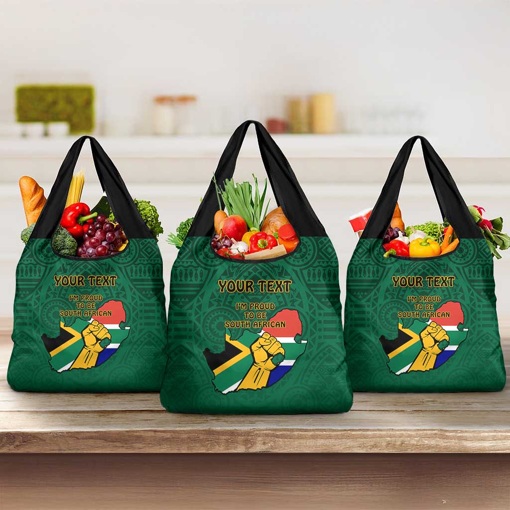 Personalised South Africa Grocery Bag African Pattern Happy Freedom Day Green Version