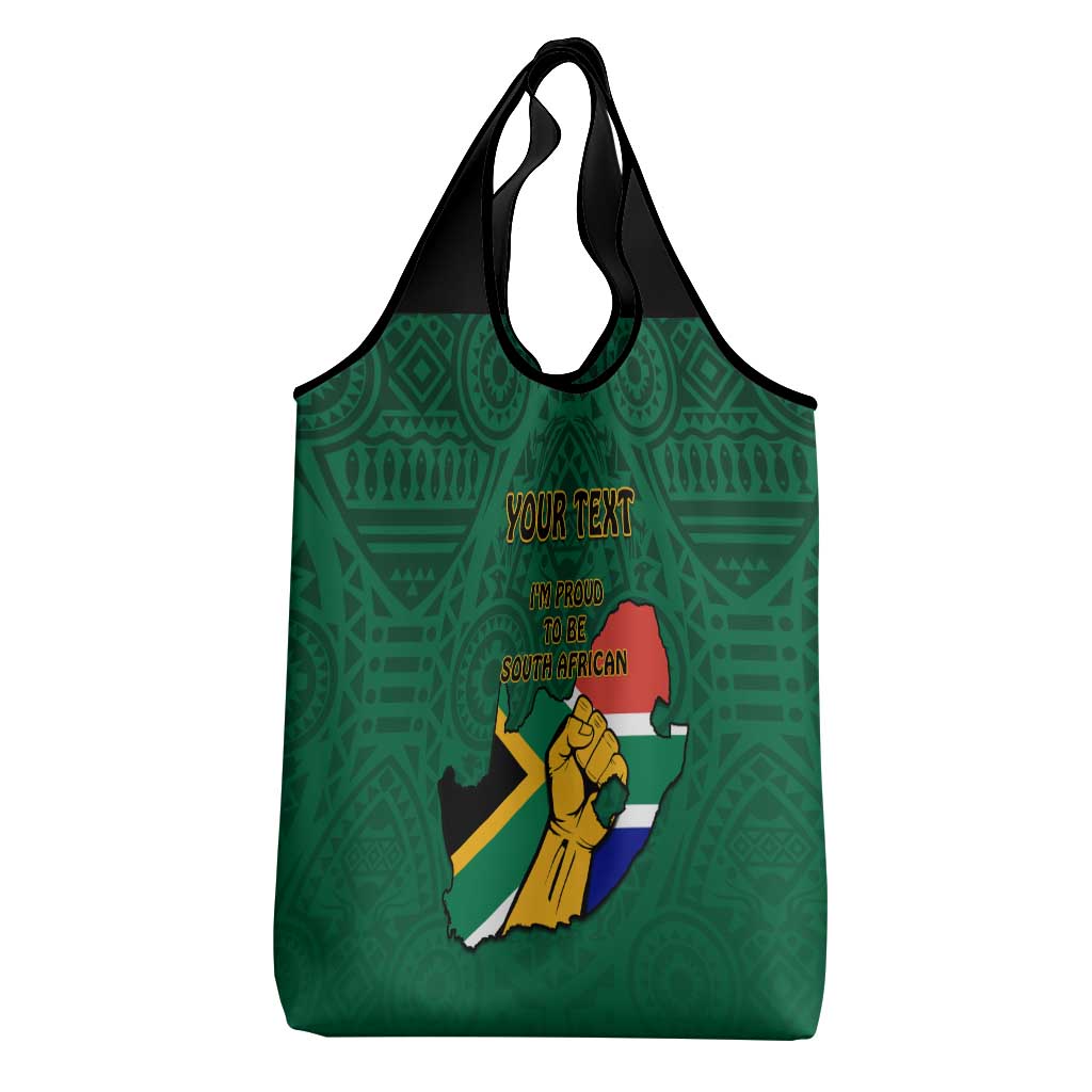 Personalised South Africa Grocery Bag African Pattern Happy Freedom Day Green Version