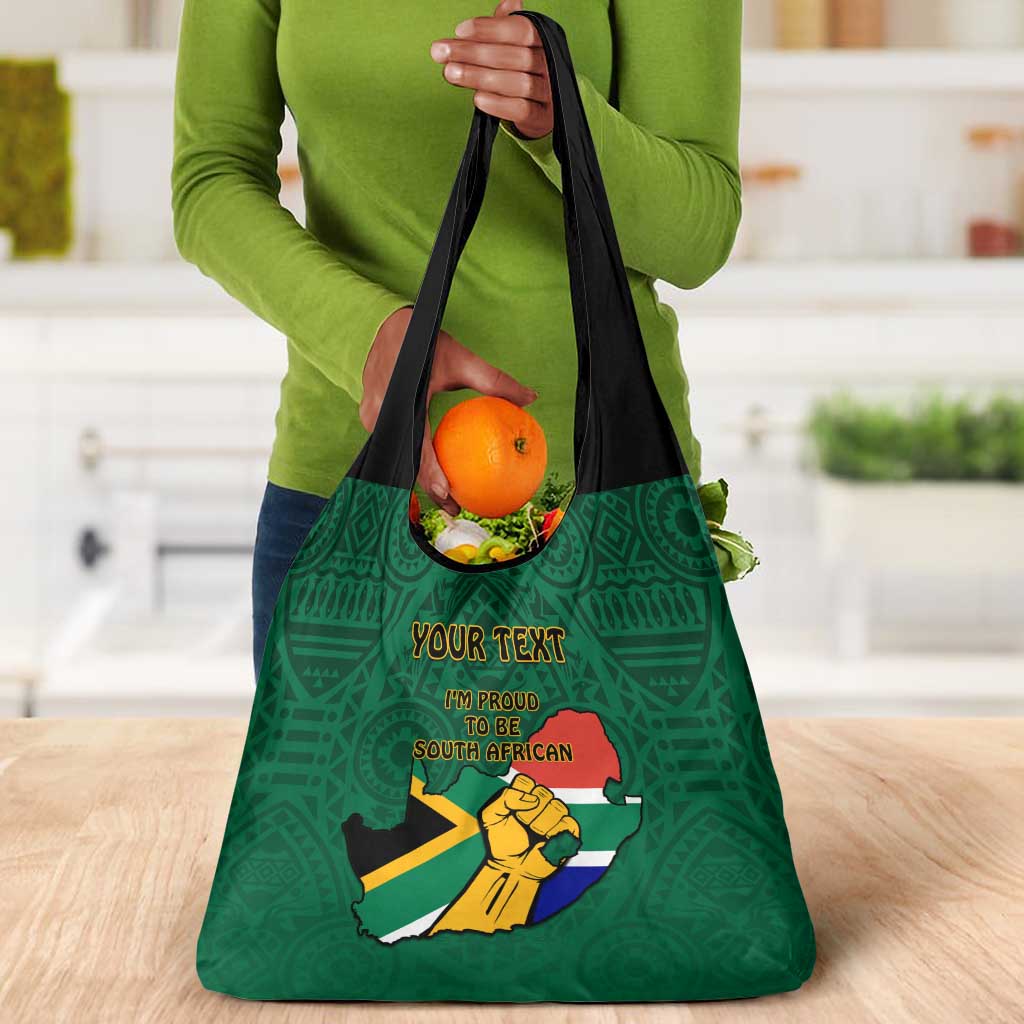 Personalised South Africa Grocery Bag African Pattern Happy Freedom Day Green Version