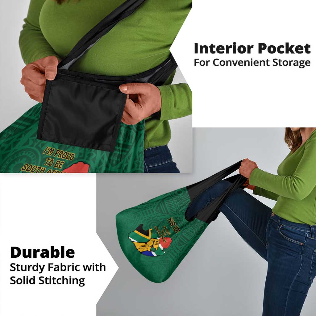 Personalised South Africa Grocery Bag African Pattern Happy Freedom Day Green Version