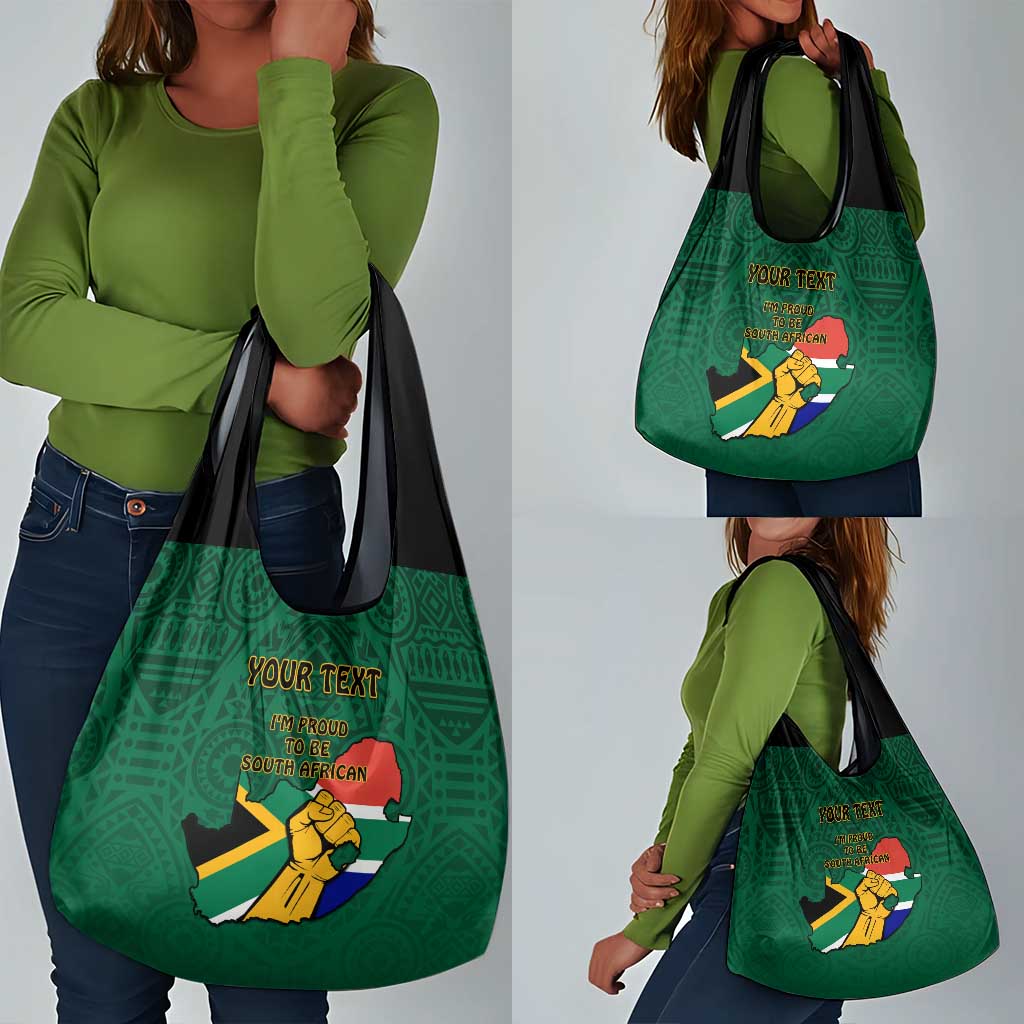 Personalised South Africa Grocery Bag African Pattern Happy Freedom Day Green Version