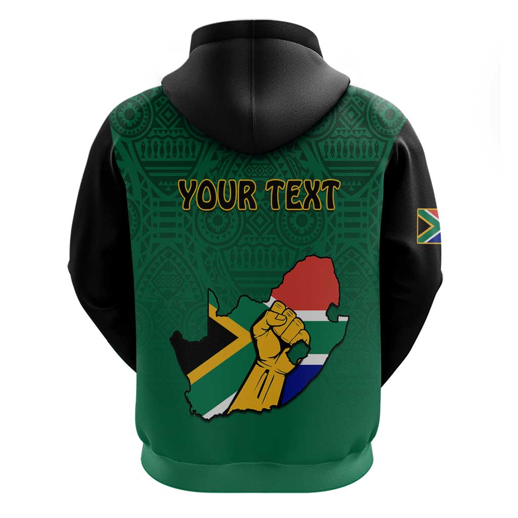 Personalised South Africa Hoodie African Pattern Happy Freedom Day Green Version