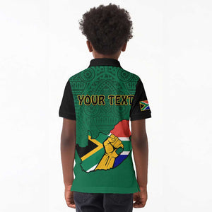 Personalised South Africa Kid Polo Shirt African Pattern Happy Freedom Day Green Version