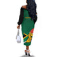 Personalised South Africa Off The Shoulder Long Sleeve Dress African Pattern Happy Freedom Day Green Version