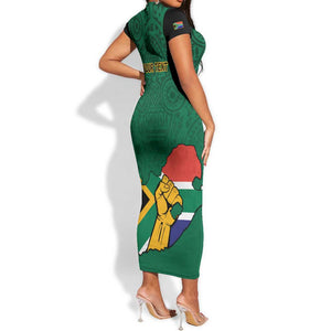 Personalised South Africa Short Sleeve Bodycon Dress African Pattern Happy Freedom Day Green Version