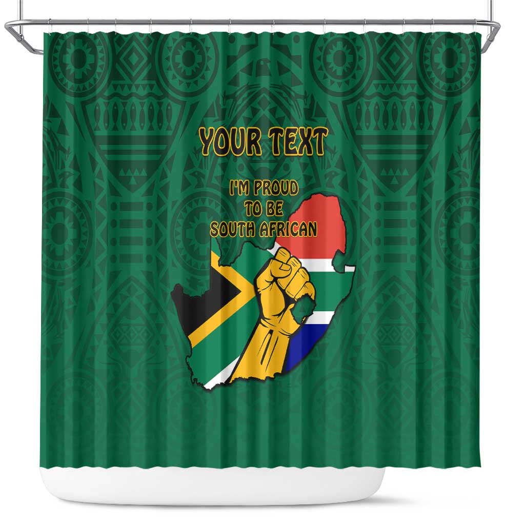 Personalised South Africa Shower Curtain African Pattern Happy Freedom Day Green Version
