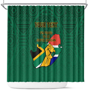 Personalised South Africa Shower Curtain African Pattern Happy Freedom Day Green Version
