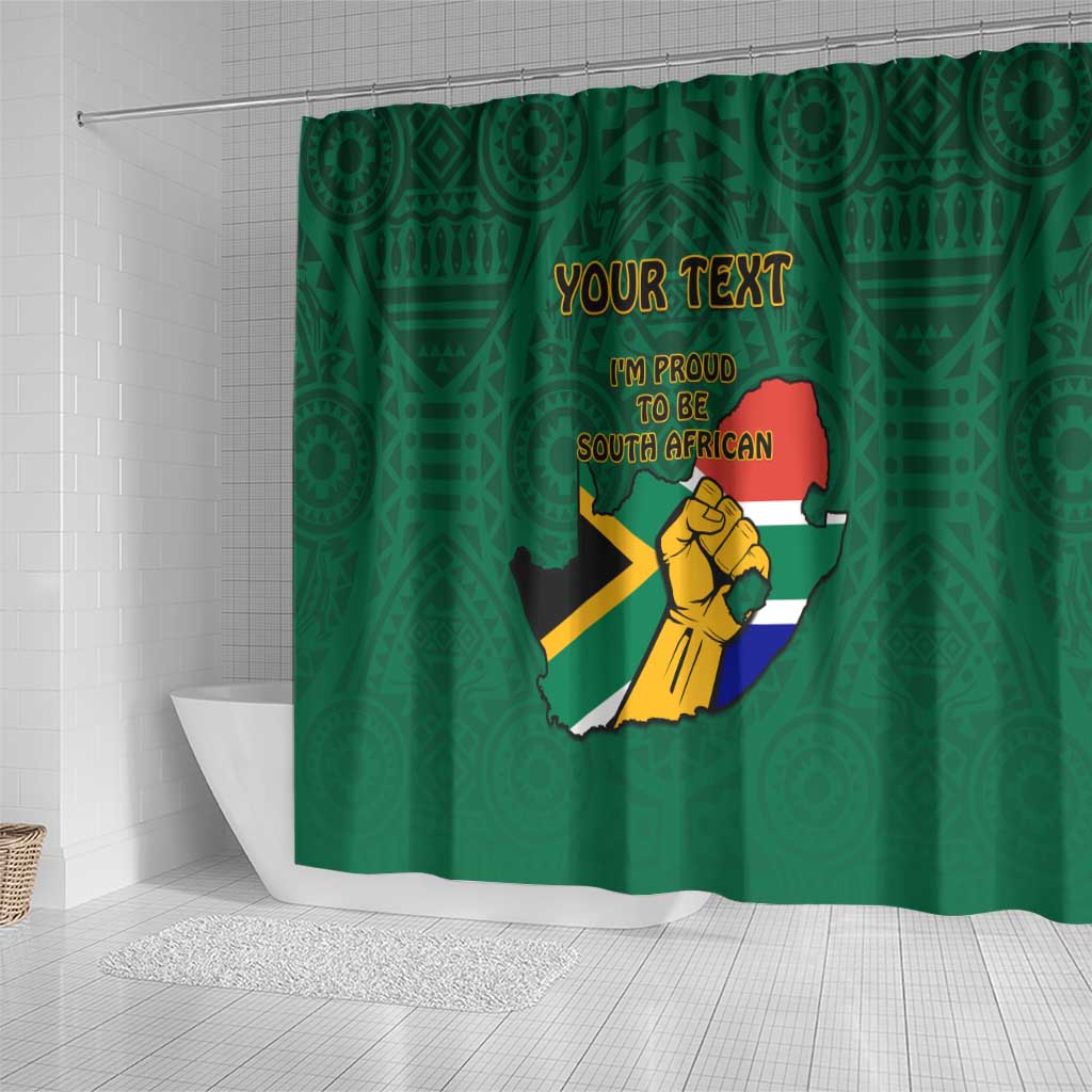 Personalised South Africa Shower Curtain African Pattern Happy Freedom Day Green Version