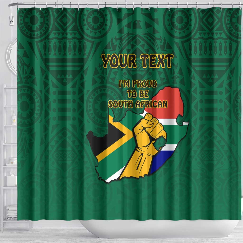 Personalised South Africa Shower Curtain African Pattern Happy Freedom Day Green Version